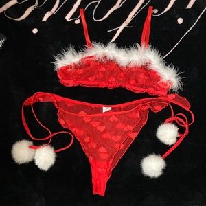 Women’s Shein two piece sexy red Valentines sheer mesh lingerie set. Size M.